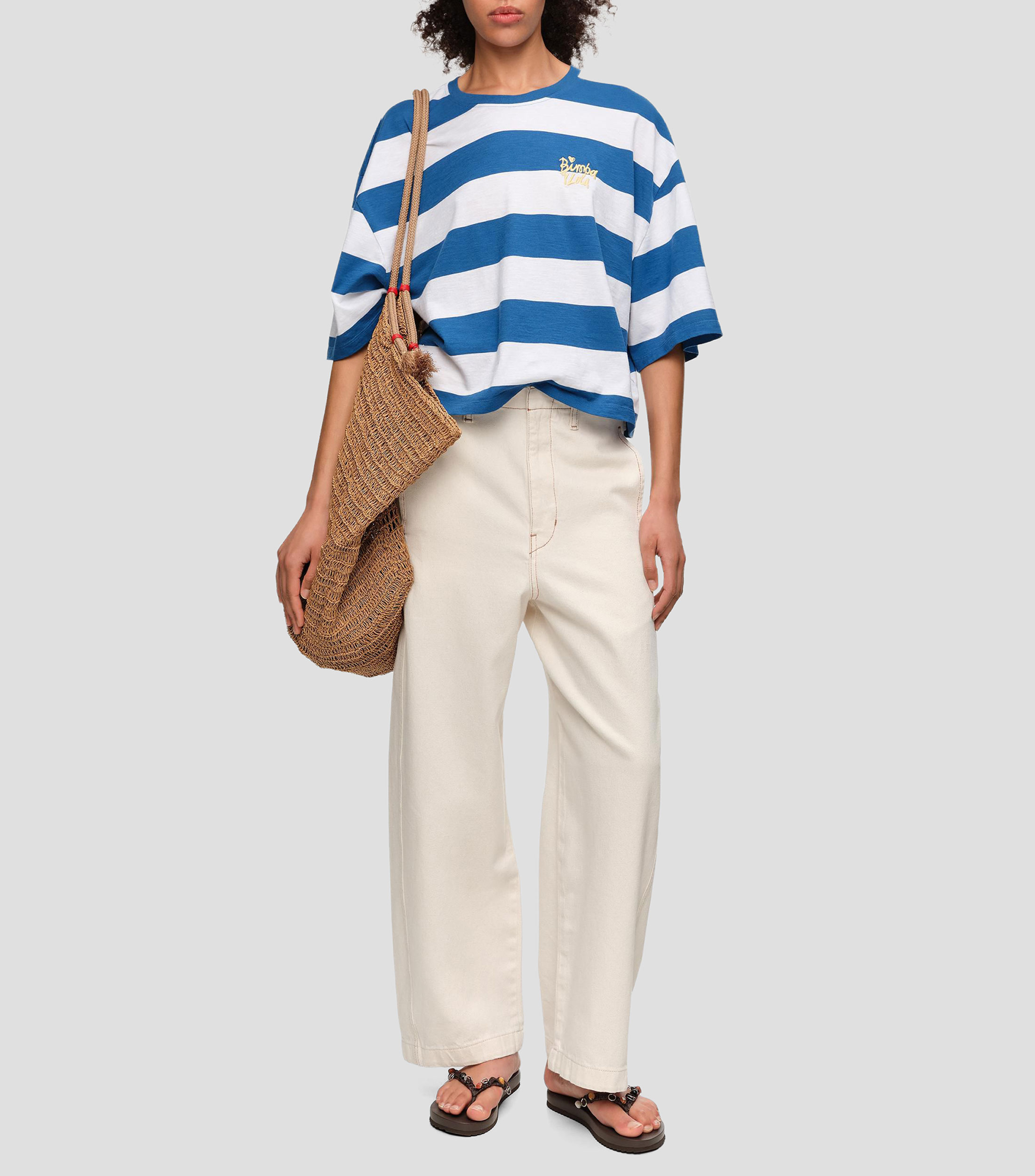 Playera boxy algodón rayas marrones Mujer